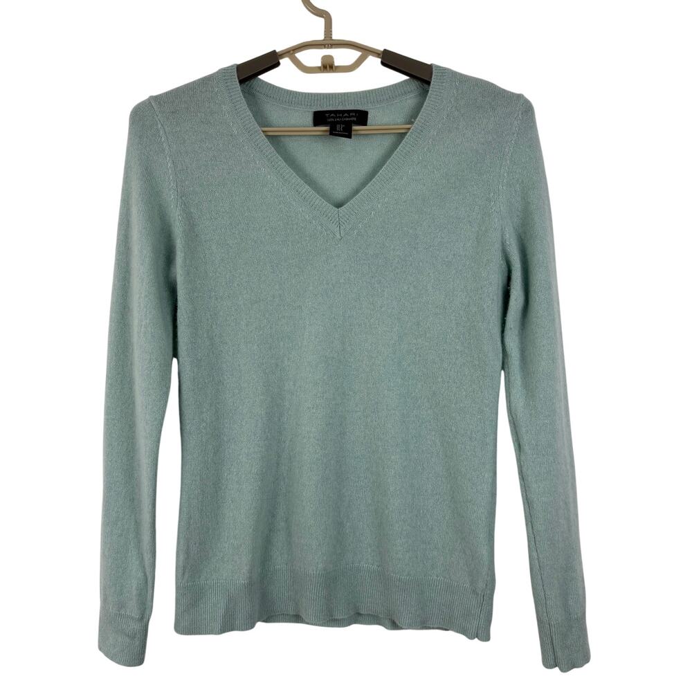 Tahari 2-Ply Cashmere V-neck Sweater Green Small